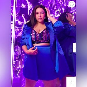 Double Breasted Satin Blazer in Sodalite Blue